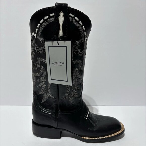 Lucchese Women’s Leather Saddle Stitched Western Boots Black, Size 8 B - Picture 1 of 7